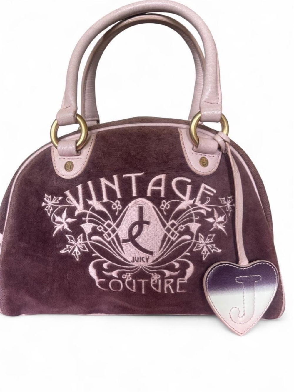 Vintage Juicy Couture pink + purple Bowler Bag with original duster